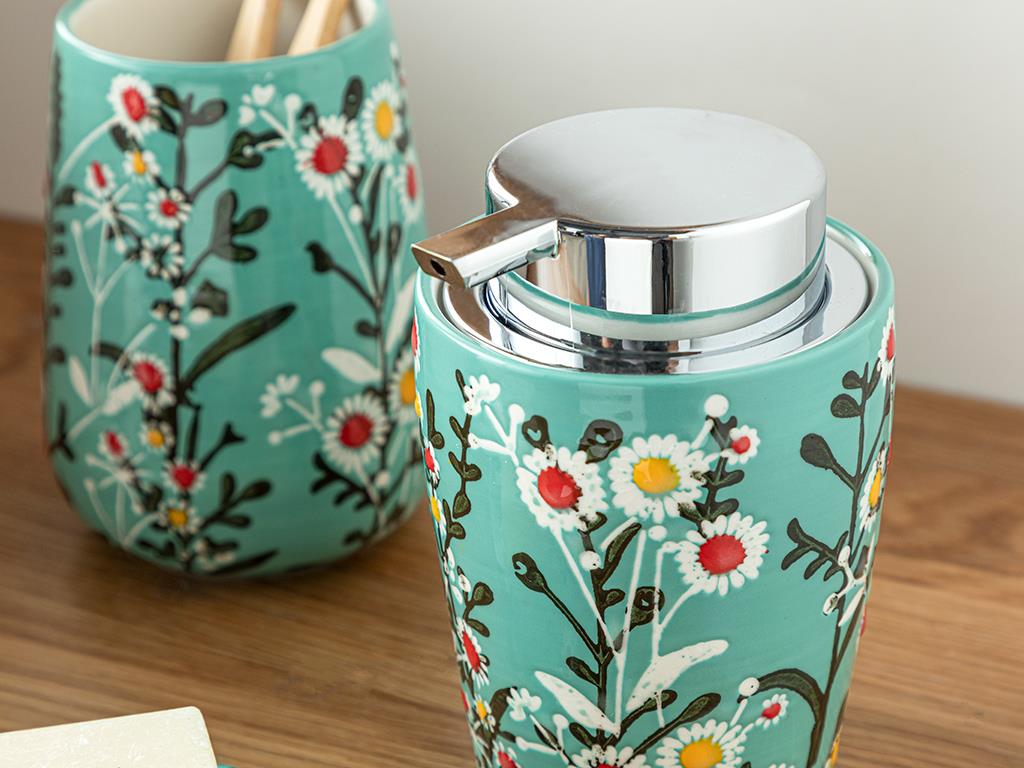 Flowery 3 pcs Bathroom Set 9x9x13+9x9x12+9x9x2,5cm Blue