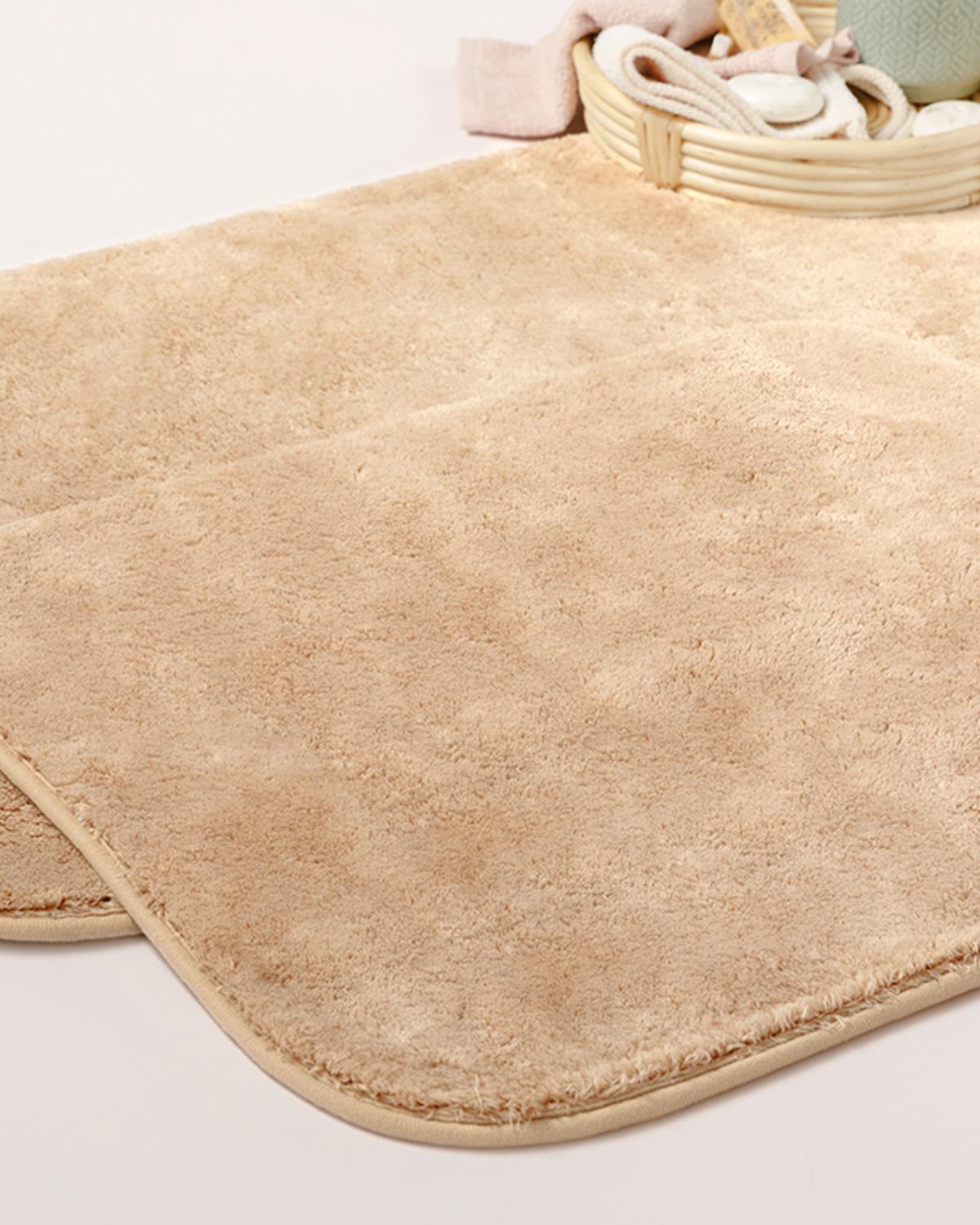 Fluffy Комплект Постелки За Баня 2 бр. Полиестер 50x80 - 45x50 см Светлобежов