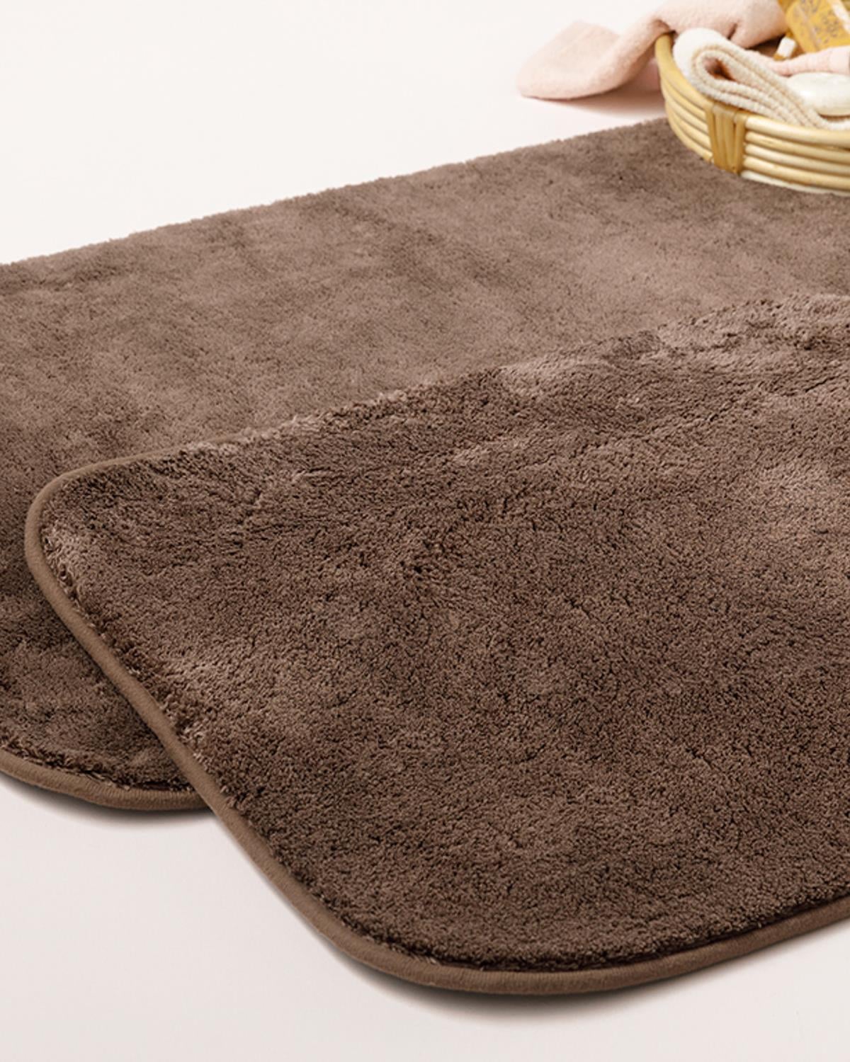 Fluffy Комплект Постелки За Баня 2 бр. Полиестер 60x90 + 50x60 см Кафяв