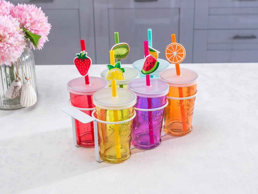 Fruit ЧАША Със сламка 6 броя Colorful.