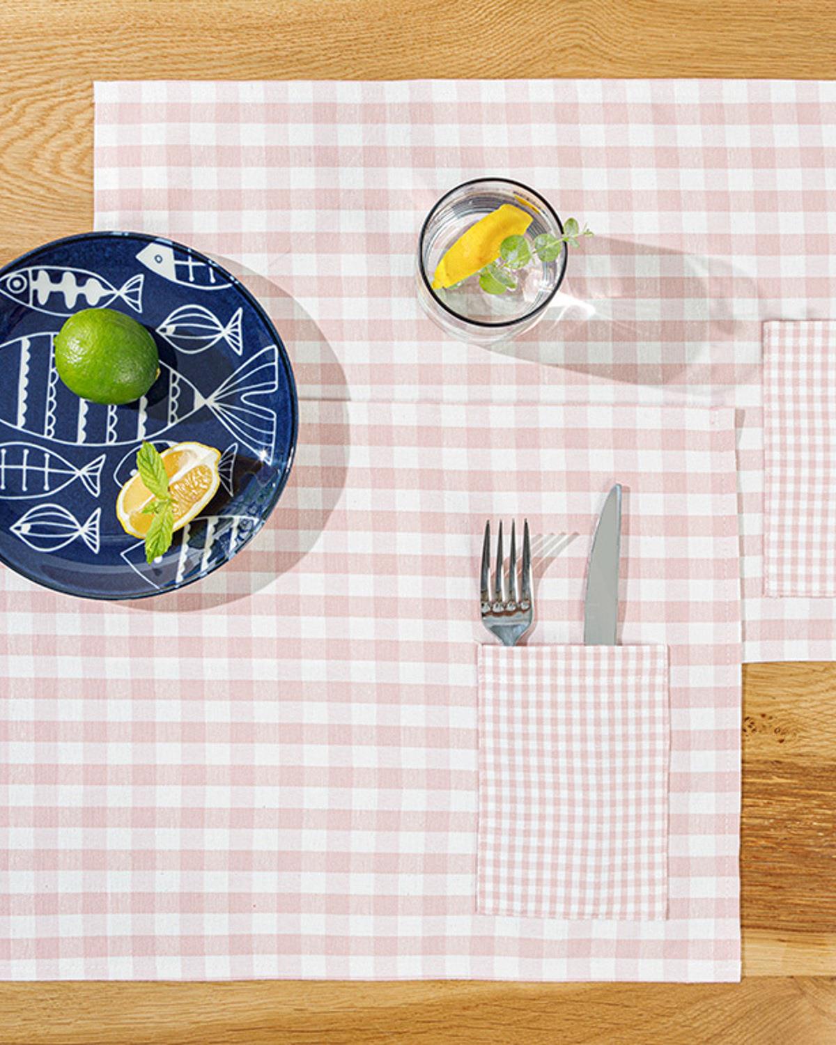 Gingham Подложки За Хранене 2 бр. Памучен полиестер 30x50 см Розов