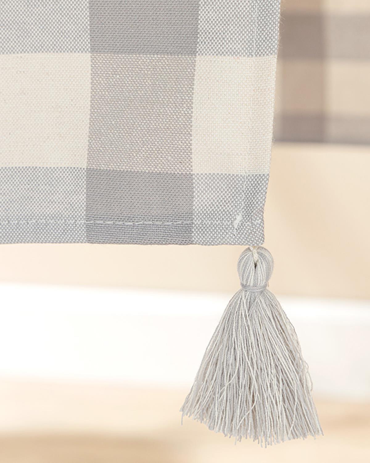 Gingham Cotton Polyester Fringed Runner 40x140 cm Gray