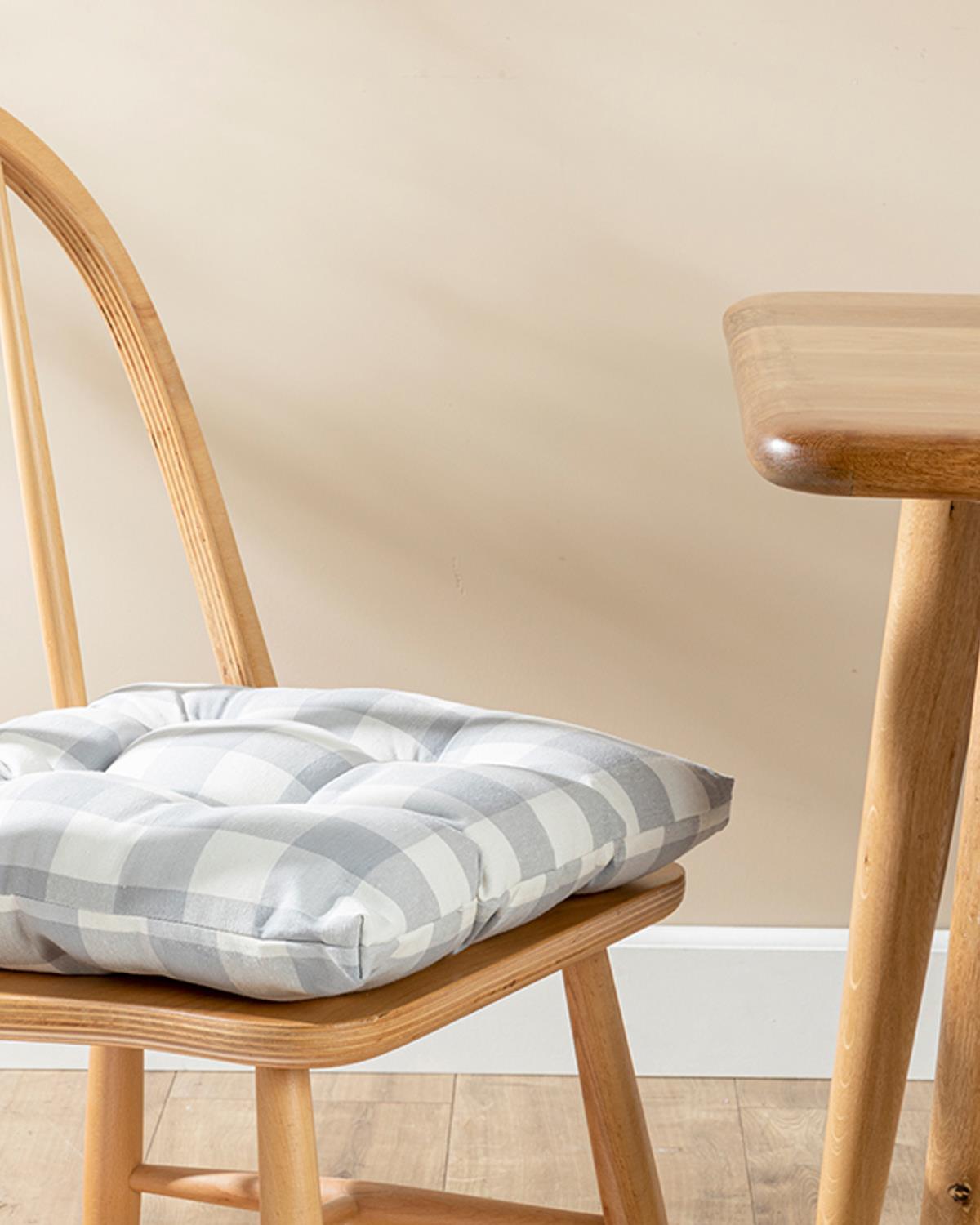 Gingham Кухненска Възглавница За Стол Памучен полиестер 45x45 см Сив