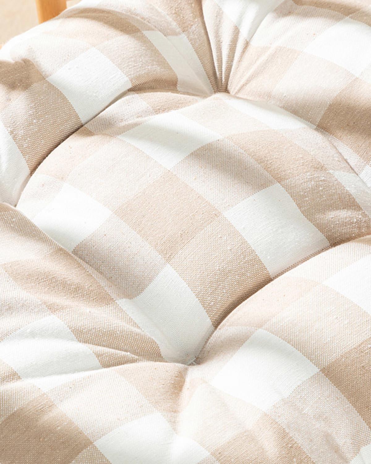 Gingham Кухненска Възглавница За Стол Памучен полиестер 45x45 см Бежов