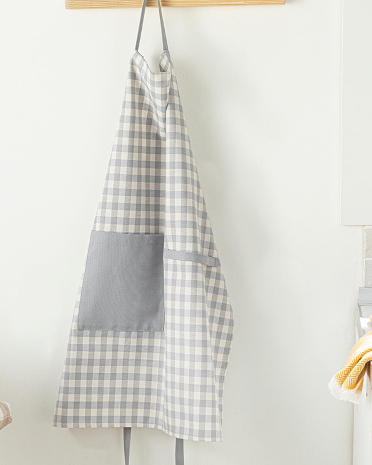 Gingham Кухненска Престилка Памучен полиестер 58x68 см Сив