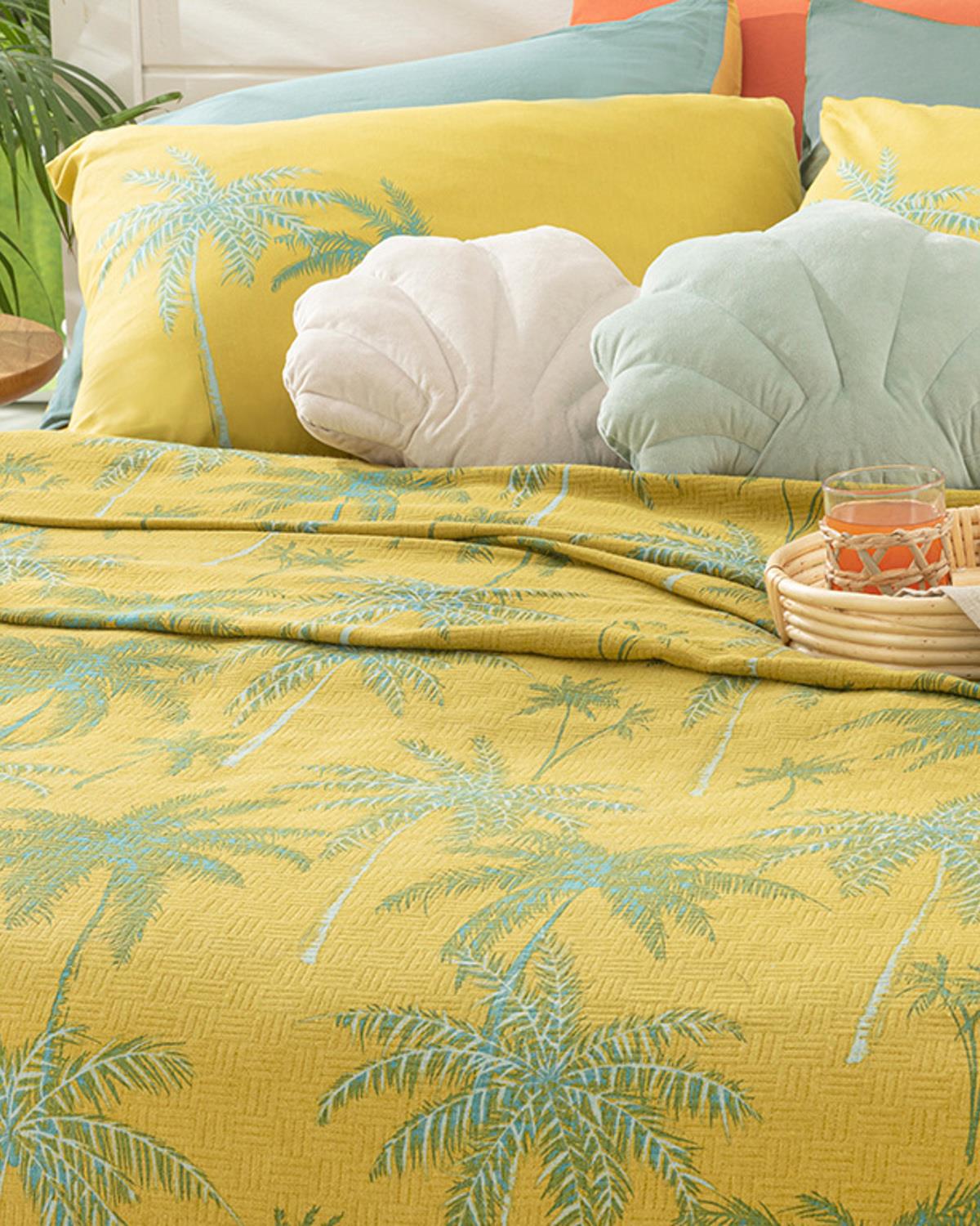 Glitter Palm Одеяло Пике Единичен С щампа 150x220 см Киви зелено