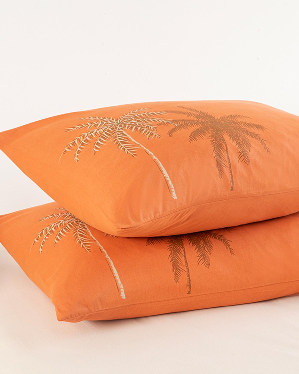 Glitter Palm Калъфка За Възглавница 2 бр. Памучен 50x70 см Изгоряло оранжево