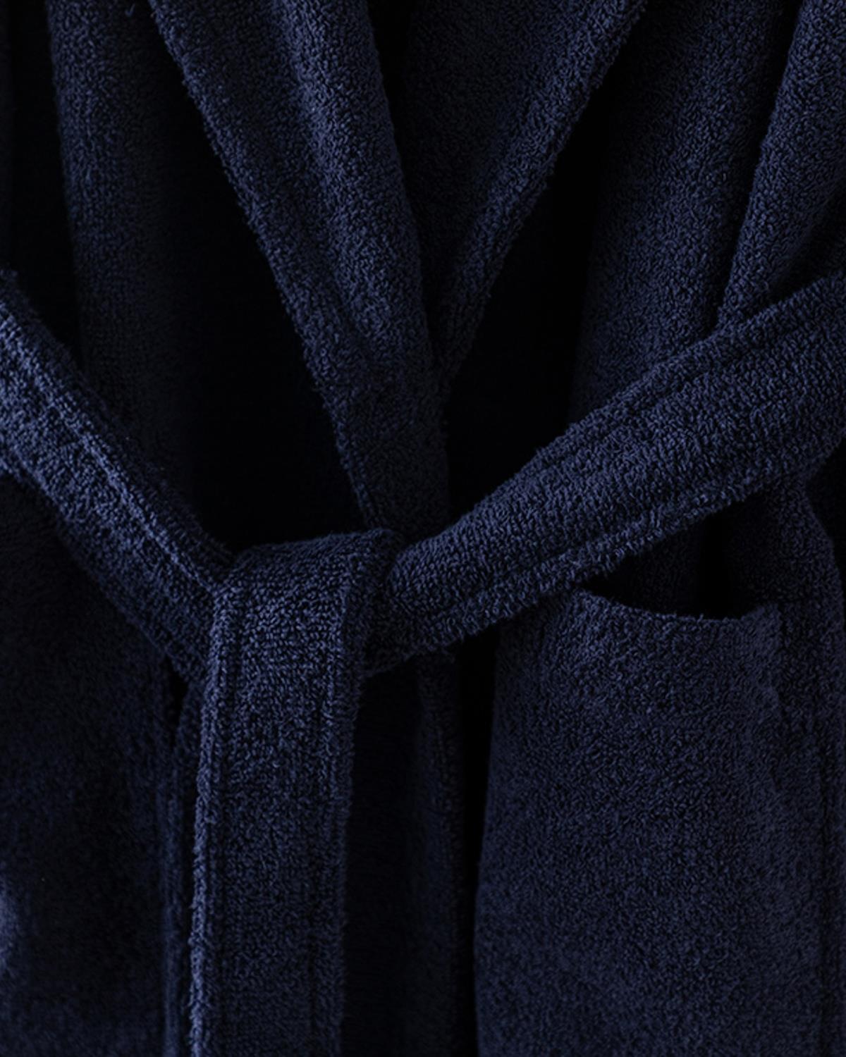 Glory Cottony Shawl Collar Bathrobe S-M Dark Blue