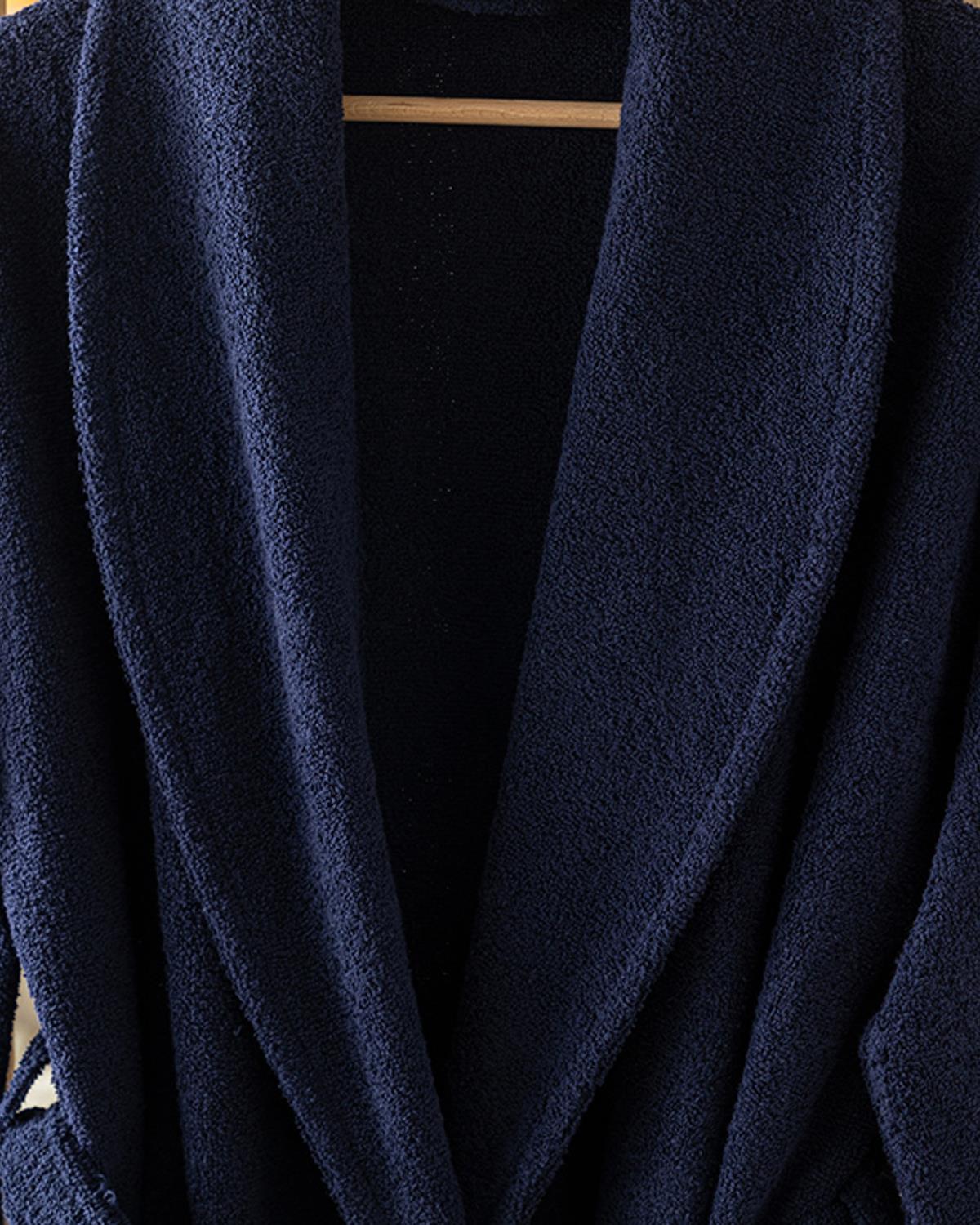 Glory Cottony Shawl Collar Bathrobe S-M Dark Blue