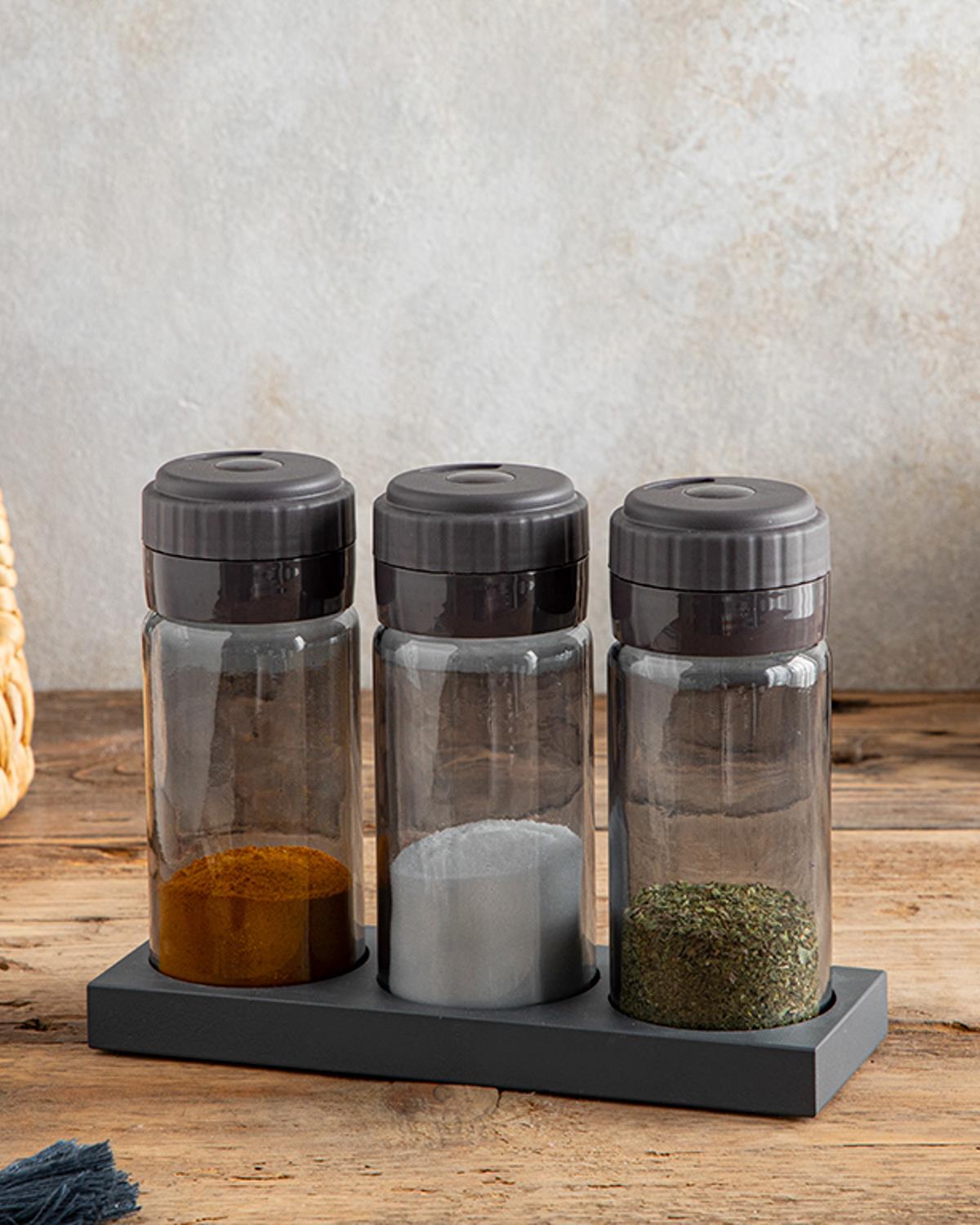 Greta Съд За Подправки 3 Бр., Стъкло, Антрацит, 245 Ml