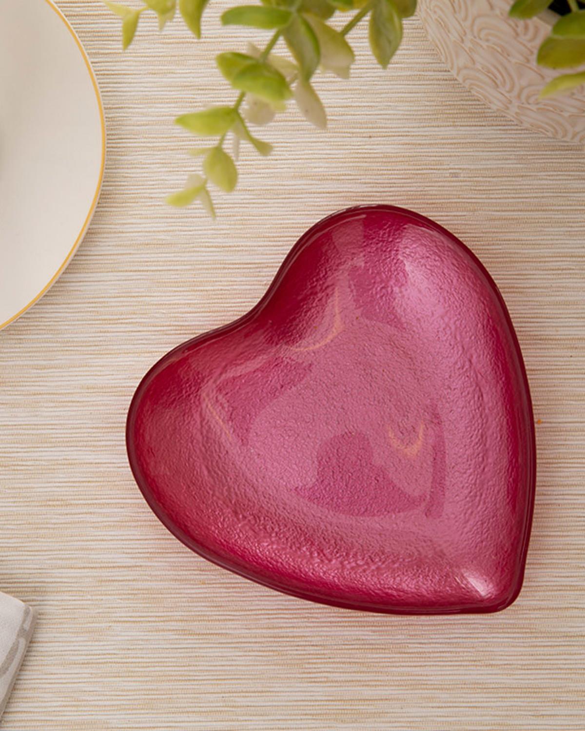 Heart Чиния За Торта Стъкло 14 см. Червен