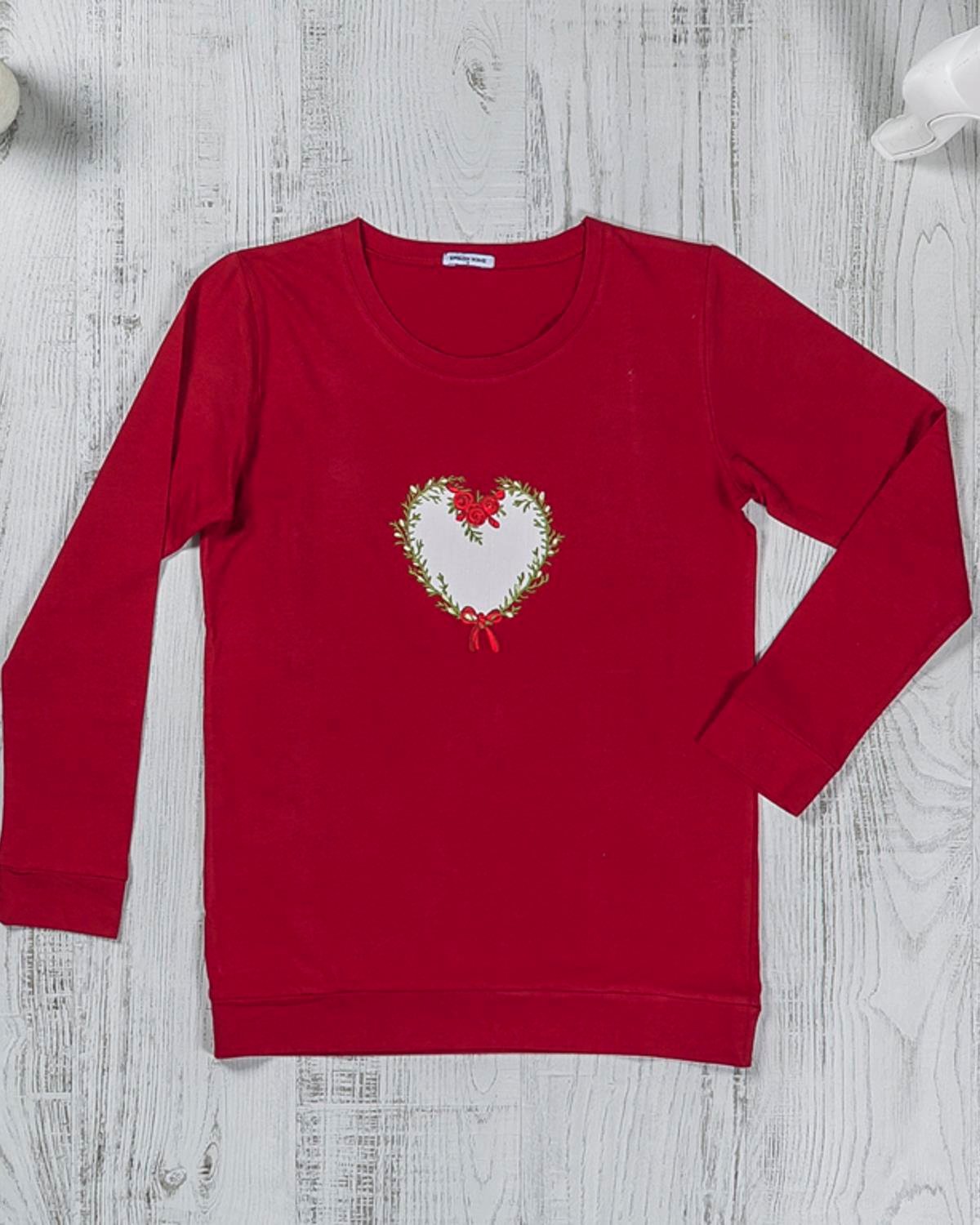 Heart Горнище На Пижама С бродерия M Червен