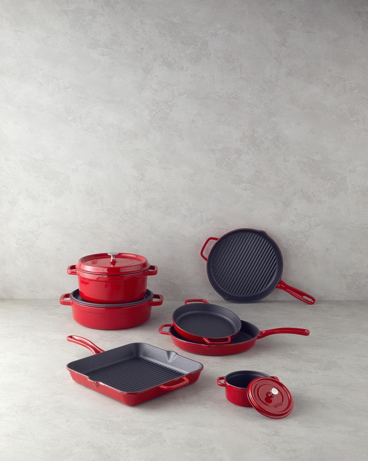 Hecha Грил Тиган Кръгъл С чугунена отливка 28x4 см Червен