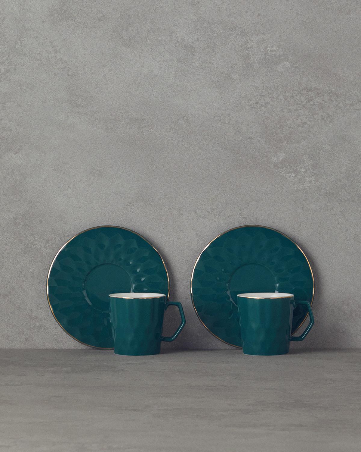 Hestia Комплект С Чаши За Кафе 4 части за 2 души Китайски костен порцелан 80 мл Тъмнозелен