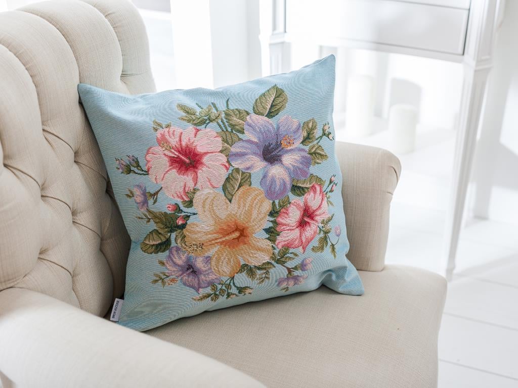Hibiscus ВЪЗГЛАВНИЦА Панама 45x45 cm Light Blue