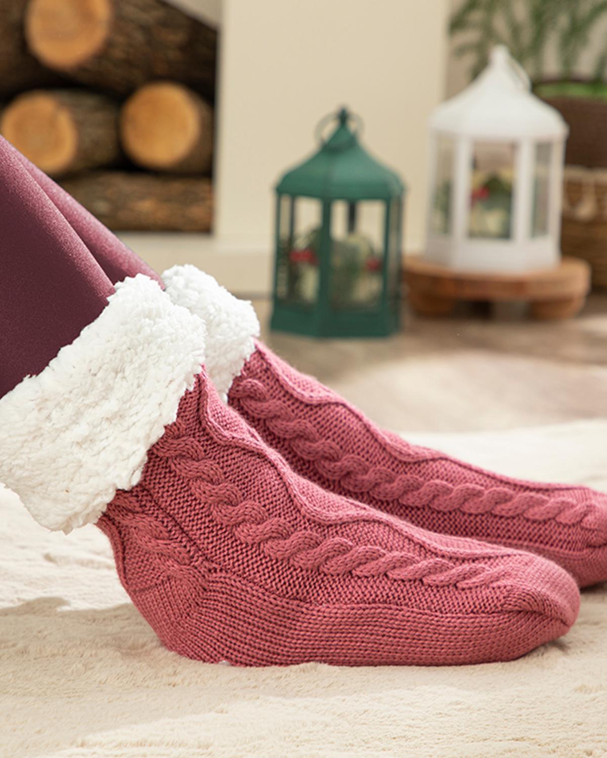 Home Socks Плюшени Чорапи Жена Трико 39-41 Пепел от рози