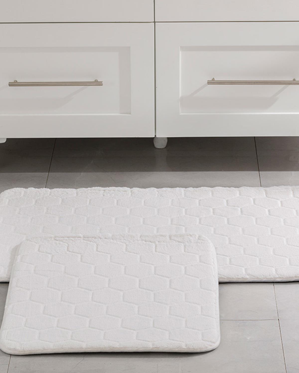 Honeycomb Комплект Постелки За Баня Полиестер 50x80 - 45x50 см Бял