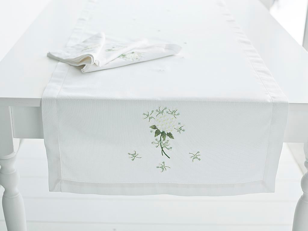 Hortensia Ранър Бяла бродерия 50x150 cm White