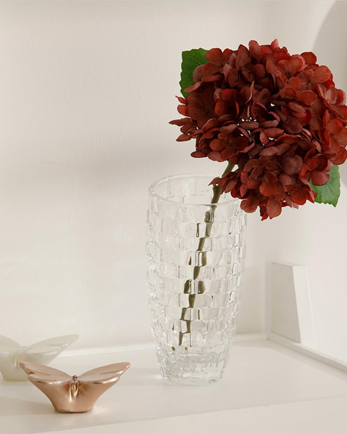 Hydrangea Изкуствено Цвете Един Стрък Плат 33 см Бордо