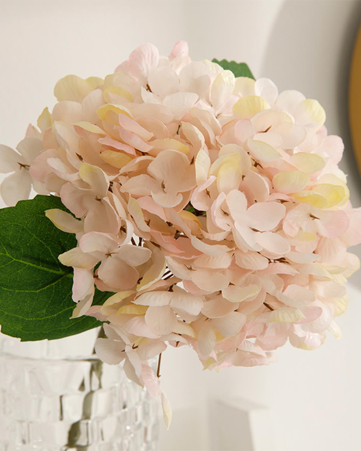 Hydrangea Изкуствено Цвете Един Стрък Плат 33 см Светлорозов