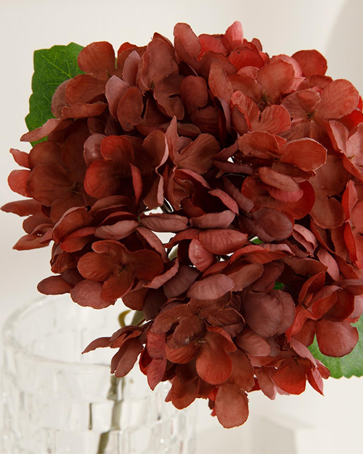 Hydrangea Изкуствено Цвете Един Стрък Плат 33 см Бордо