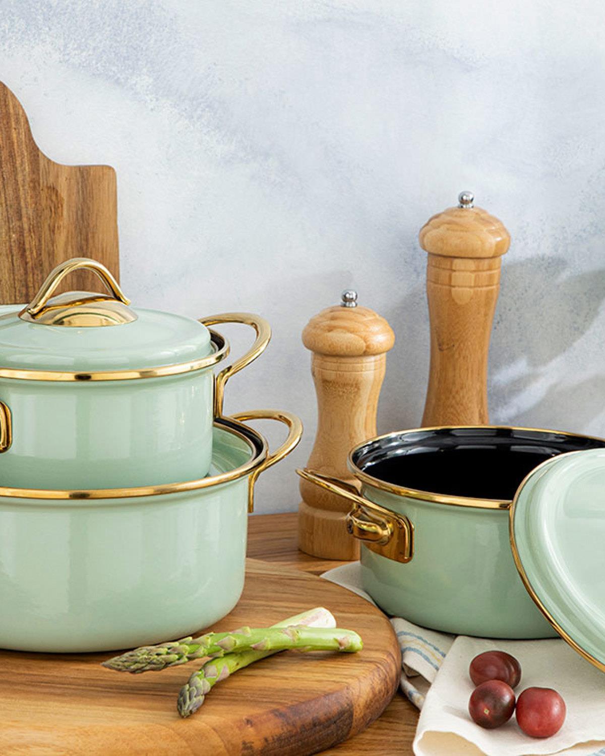 Isidora Комплект Тенджери 3 бр. Емайлиран 14-16-18 см Светла мента