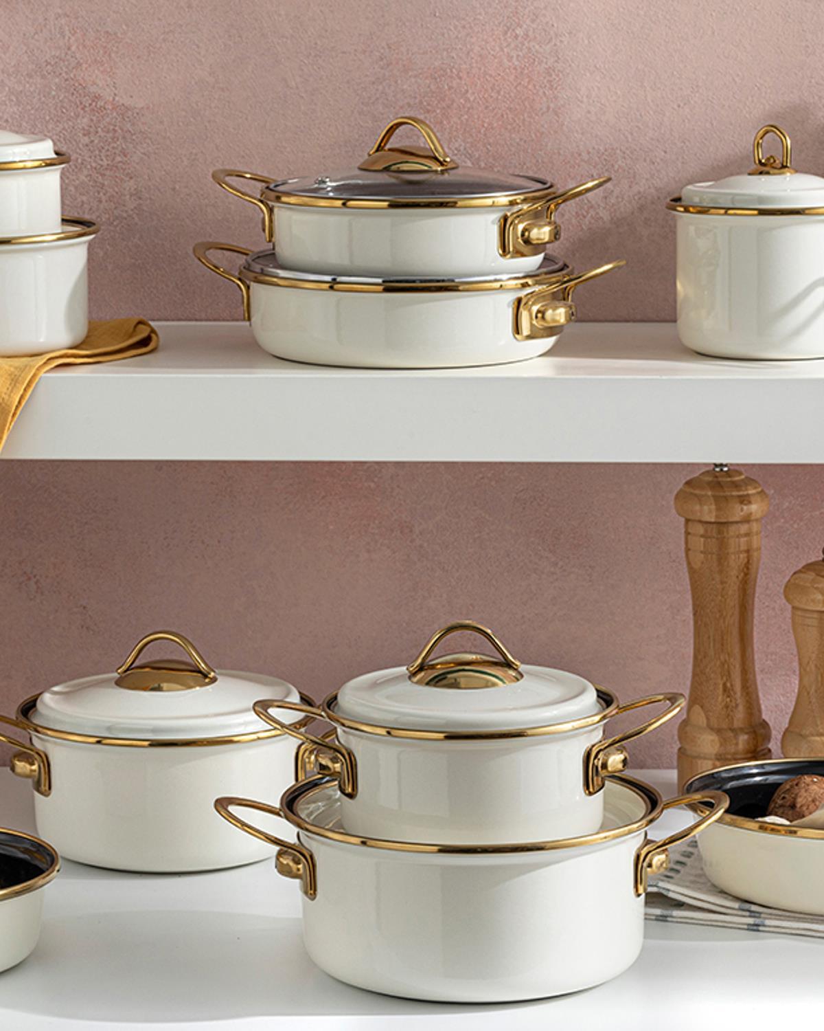 Isidora Комплект Тенджери 3 Бр., Емайлиран, Кремово, 14-16-18 Cm