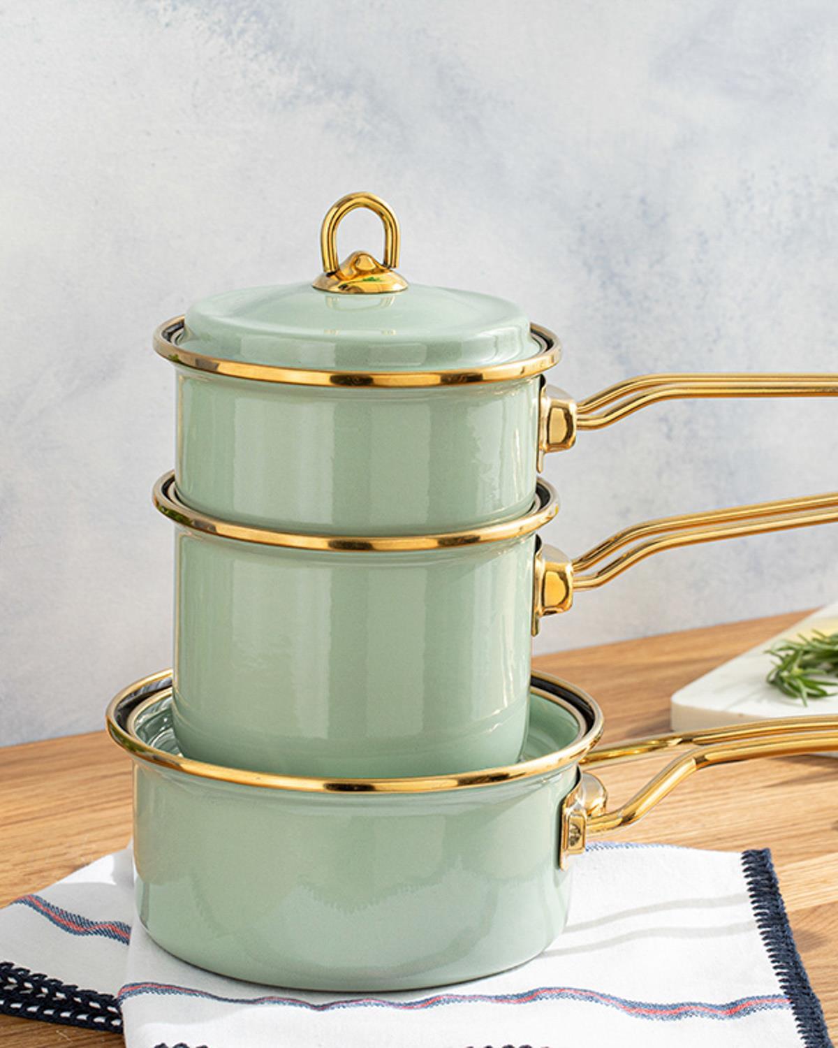 Isidora Тенджера За Сос 3 бр. Емайлиран 10-10-14 см Светла мента