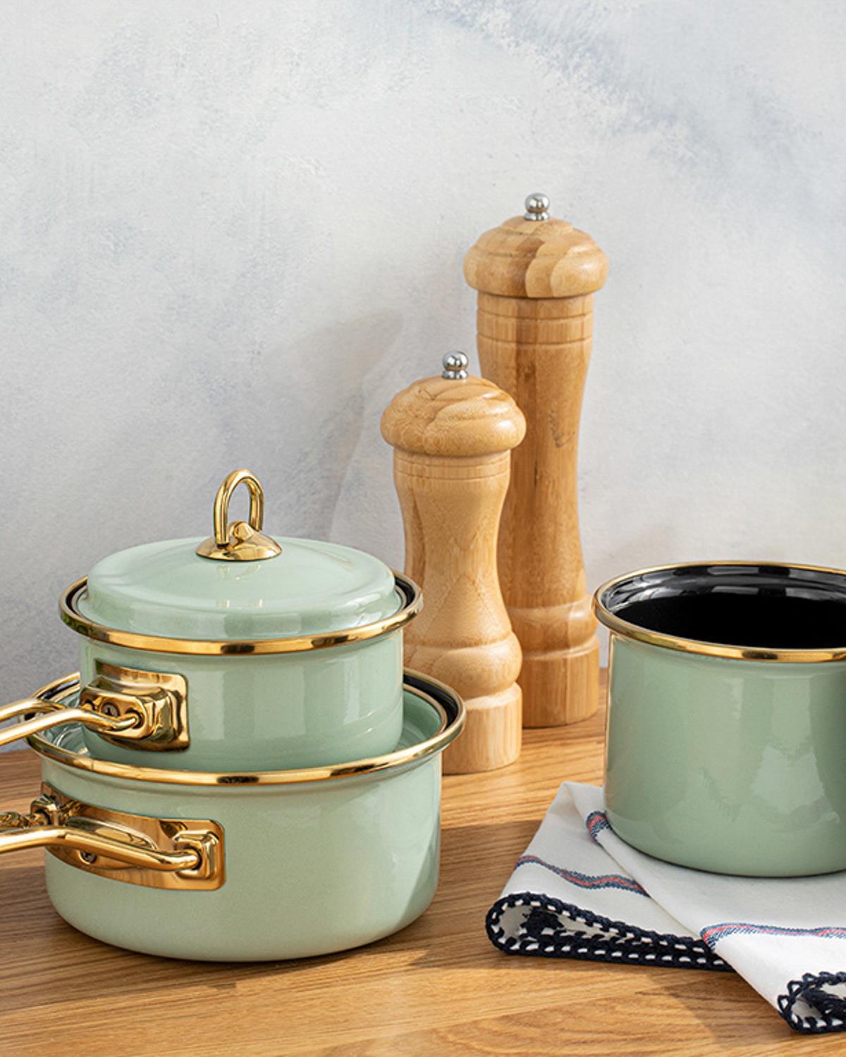 Isidora Тенджера За Сос 3 бр. Емайлиран 10-10-14 см Светла мента