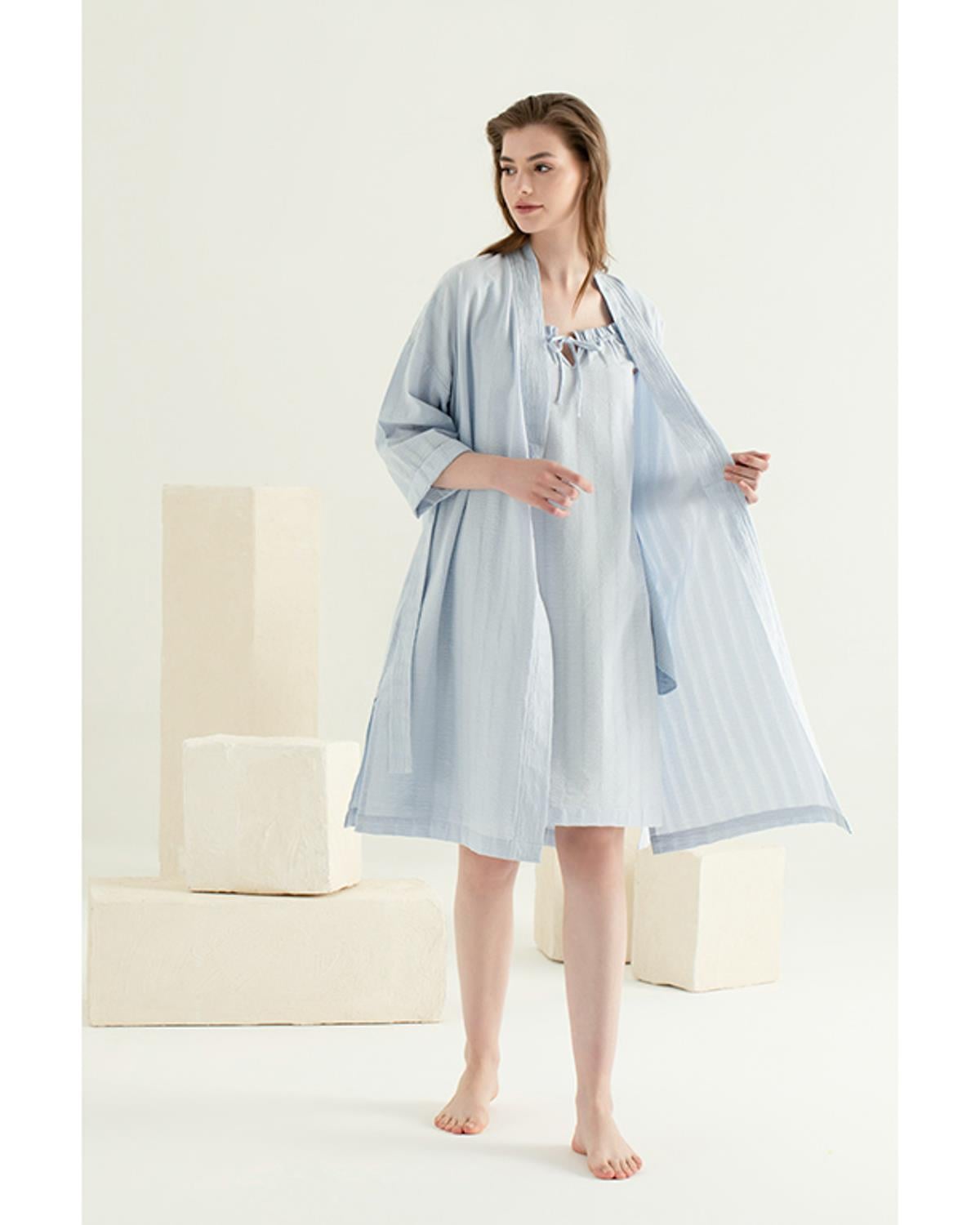 Jane Пенюар Дамски, Памучен, Светло Синьо, L