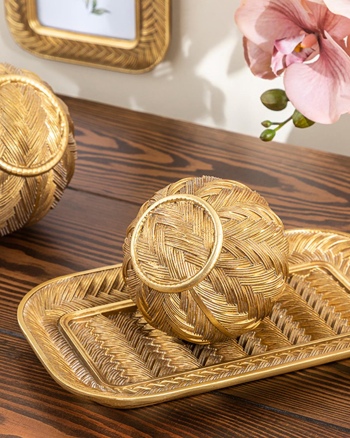 Knits Декоративна Чиния Полирезин, Златисто, 0