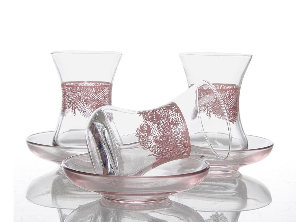 Lace Сервиз за Чай 12 Parça 6 Kişilik Cam 125 ml Pink