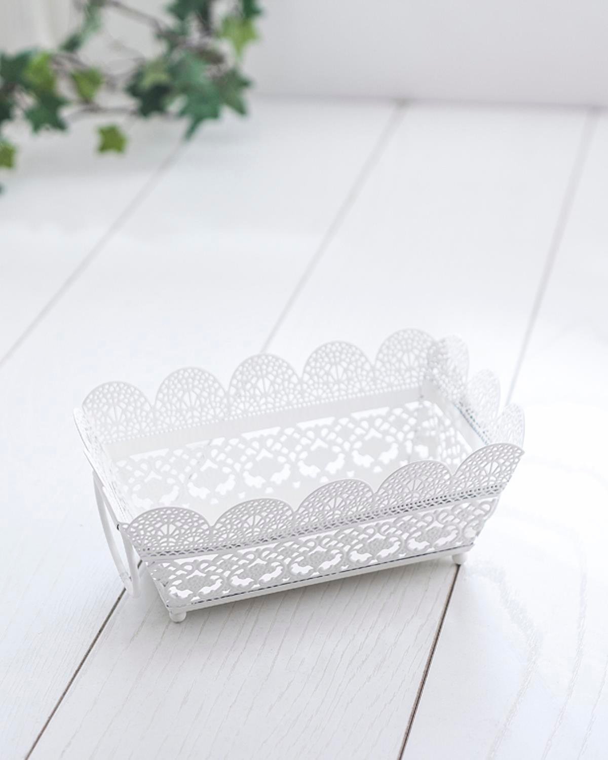 Lace Кошница Малък Ковано желязо 21,0x13,5x8,5 см Бял