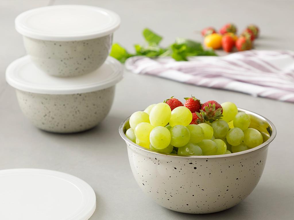 Lacy КУТИЯ ЗА СЪХРАНЕНИЕ 3 бр. Неръждаема стомана 14 - 16 - 18 cm Beige