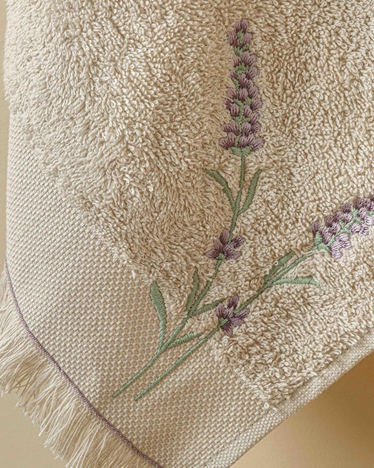 Lavender Кърпа За Лице С бродерия 50x80 см Тъмнобежов