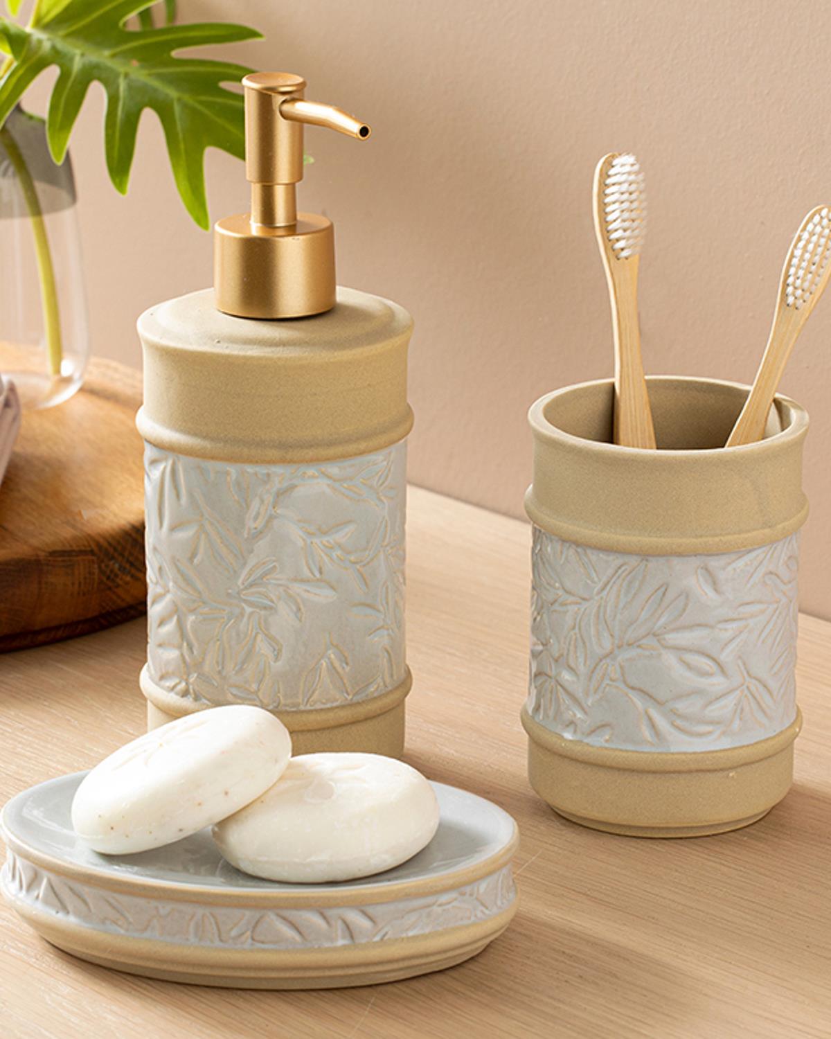 Leaf Комплект За Баня 3 бр. 8x8x20+7x7x10+14x10x3 см Сив