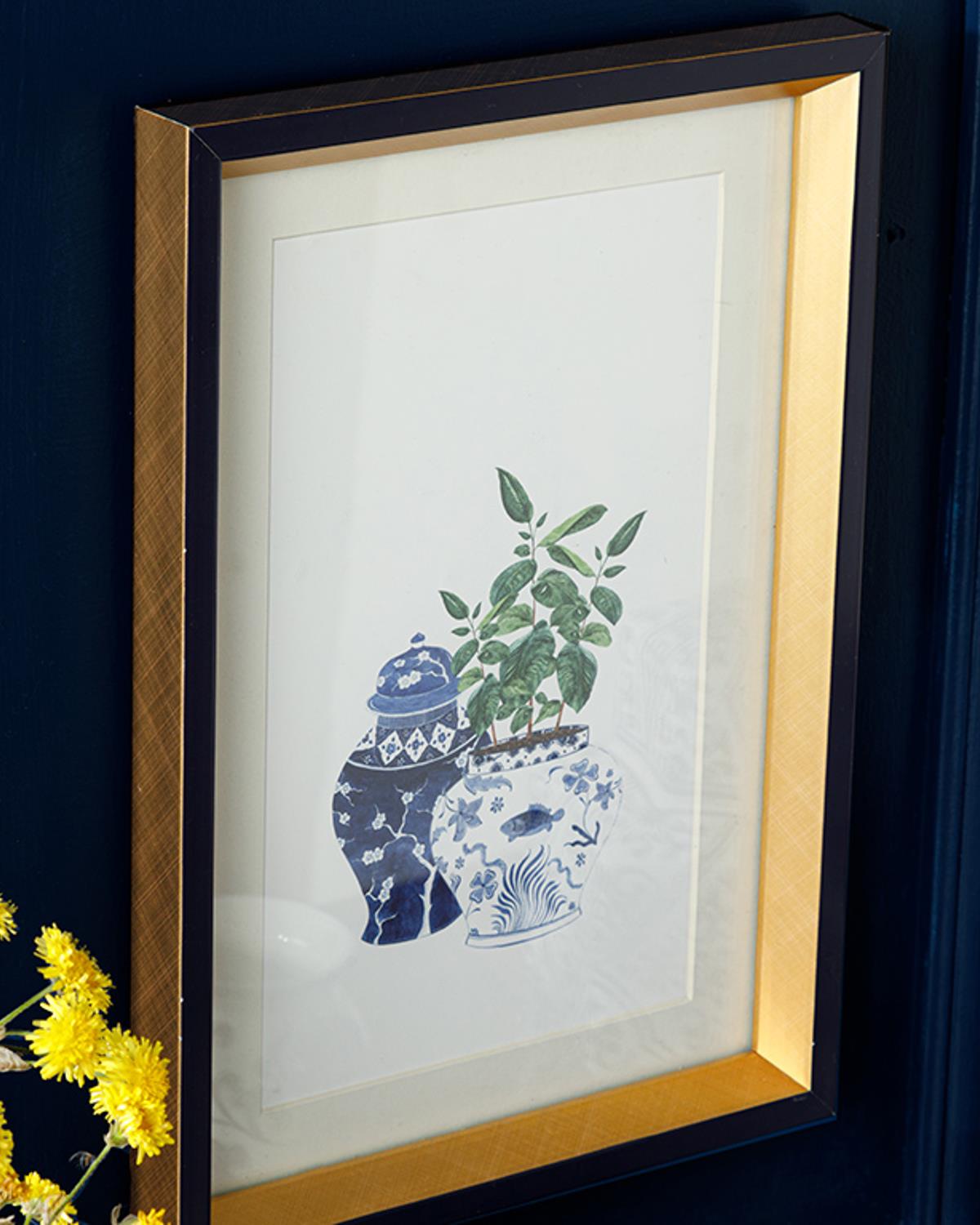 Leafy Картина 25x35 см Син - Бял.