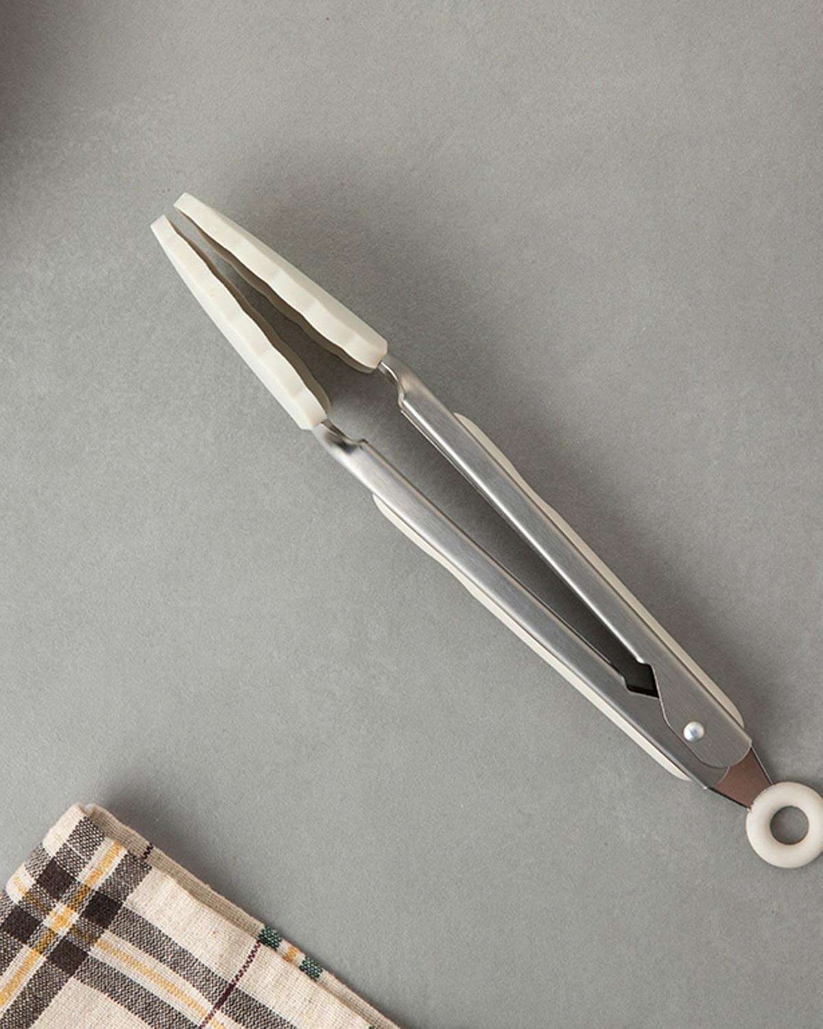 Lena Steel Silicon Tipped Tong 28 cm Cream