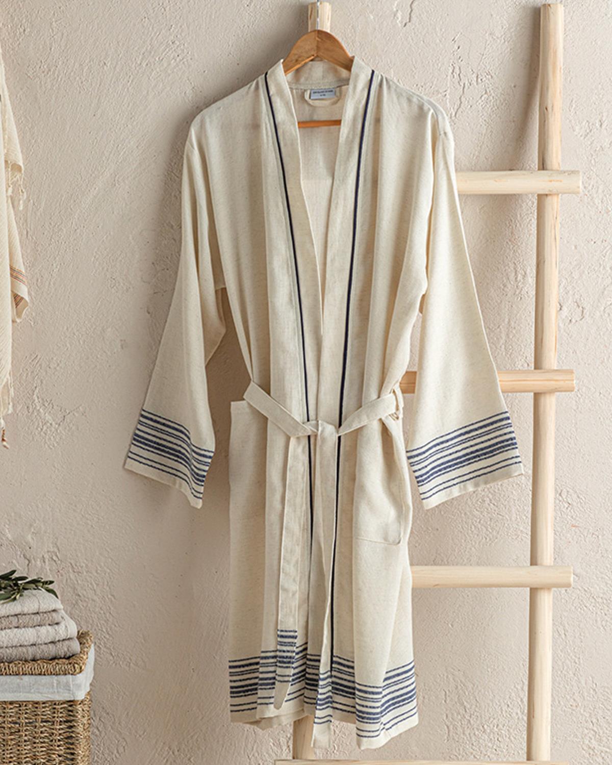 Lola Пещемал Халат Rabbıt Плюш, Бежово - Тъмно Синьо, S-M