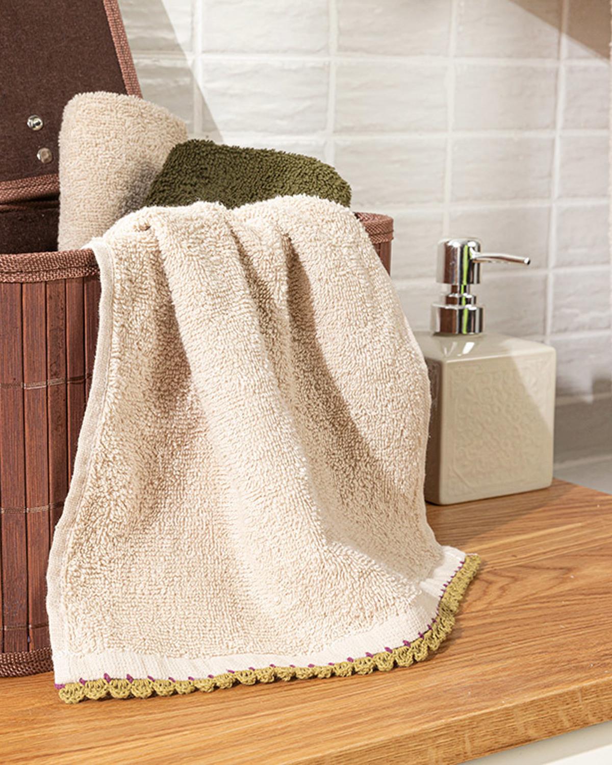 Long Points Кърпа За Ръце С крошет Памучен 30x40 см Бежов - Виолетов - Светлозелен