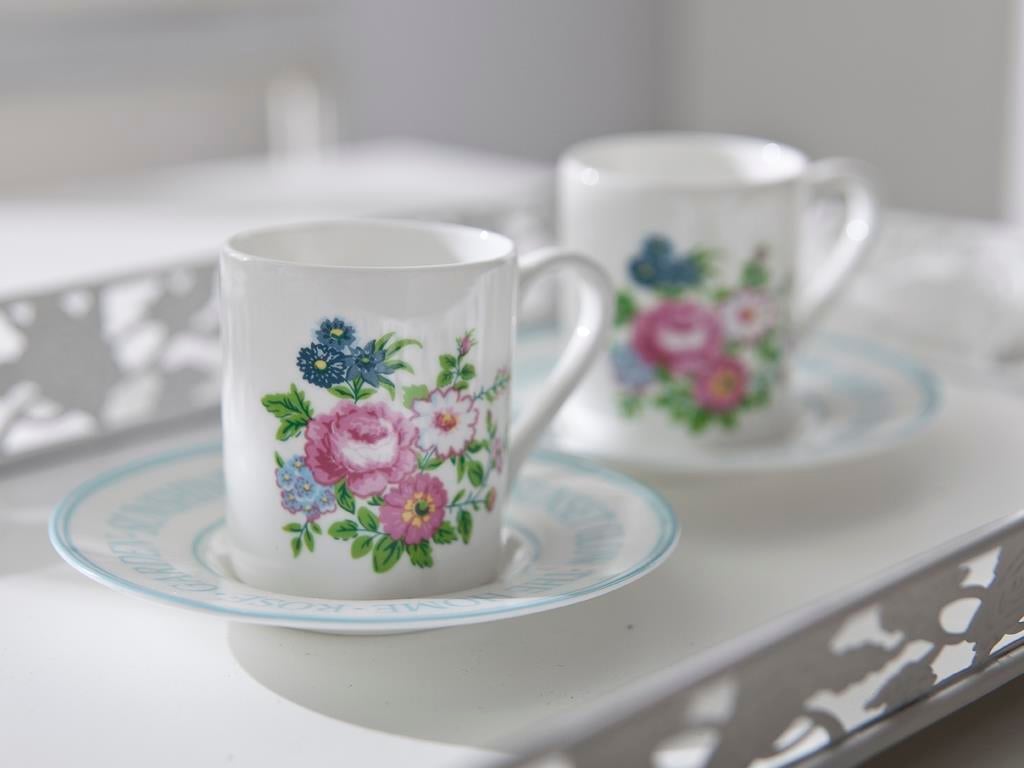 Lucy Сервиз за Кафе 2 комплекта Bone China 90 ml Blue.