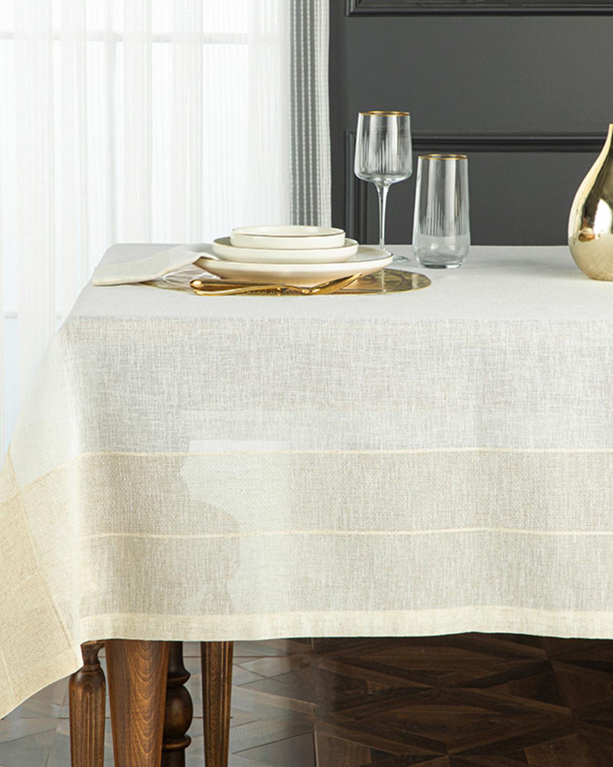 Luxe Linen Look Покривка За Маса Полиестер, Бежово, 150 X 200 Cm