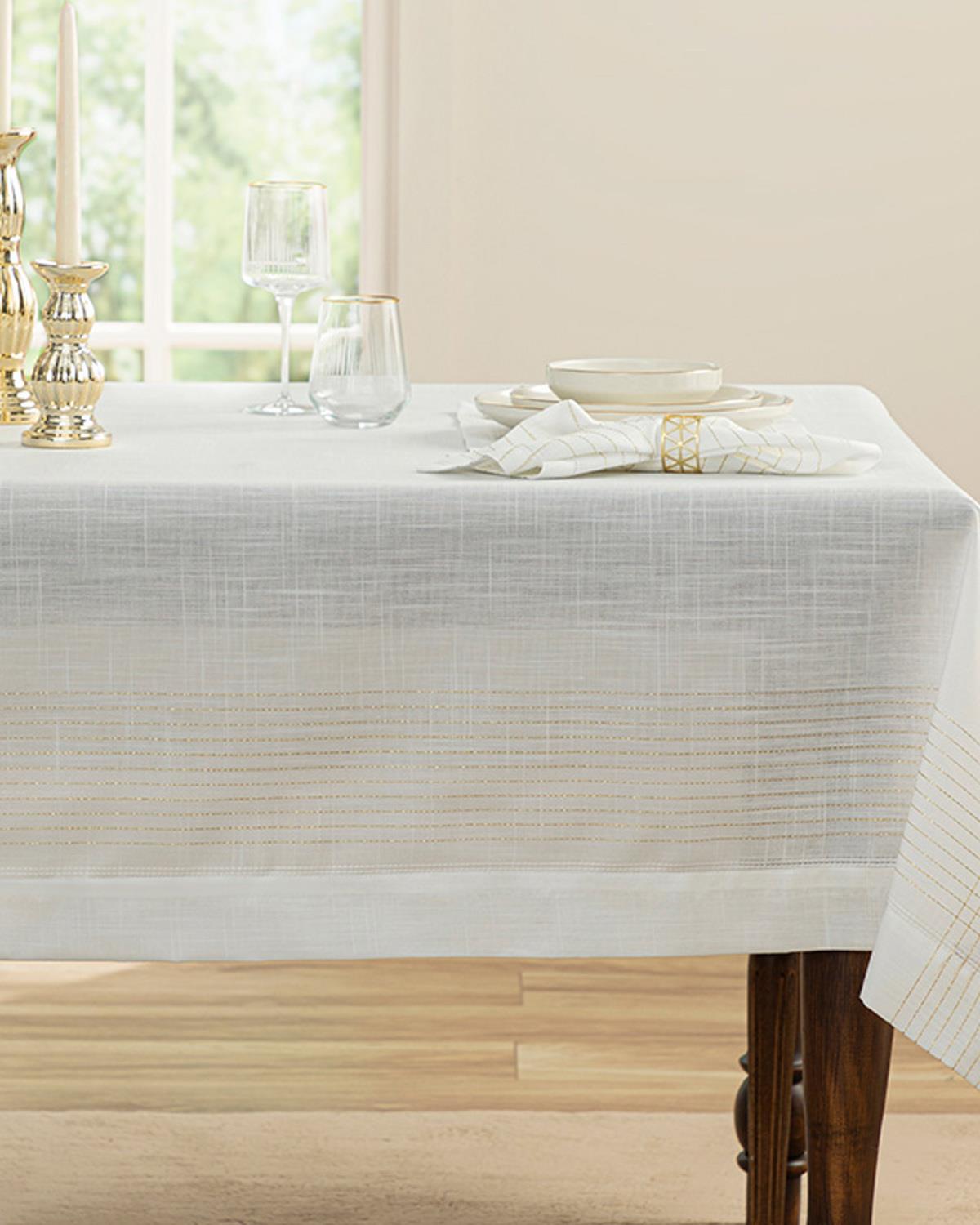 Luxury Покривка За Маса Полиестер, Бяло Злато, 0