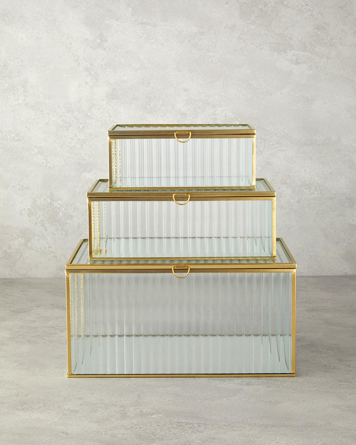 Luxury Декоративна Кутия Стъкло, Златисто, 0