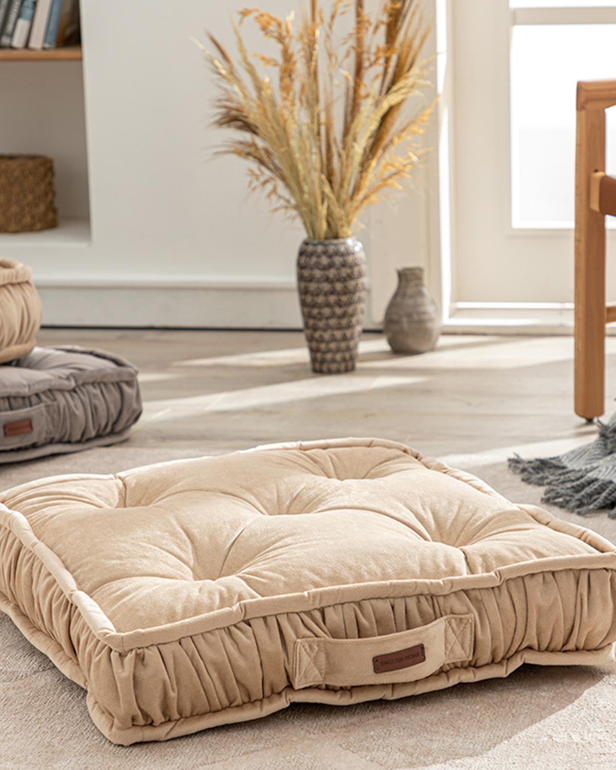 Malta Square Декоративен Пуф Кадифе, Светлокафяво., 60 X 60 X 14 Cm