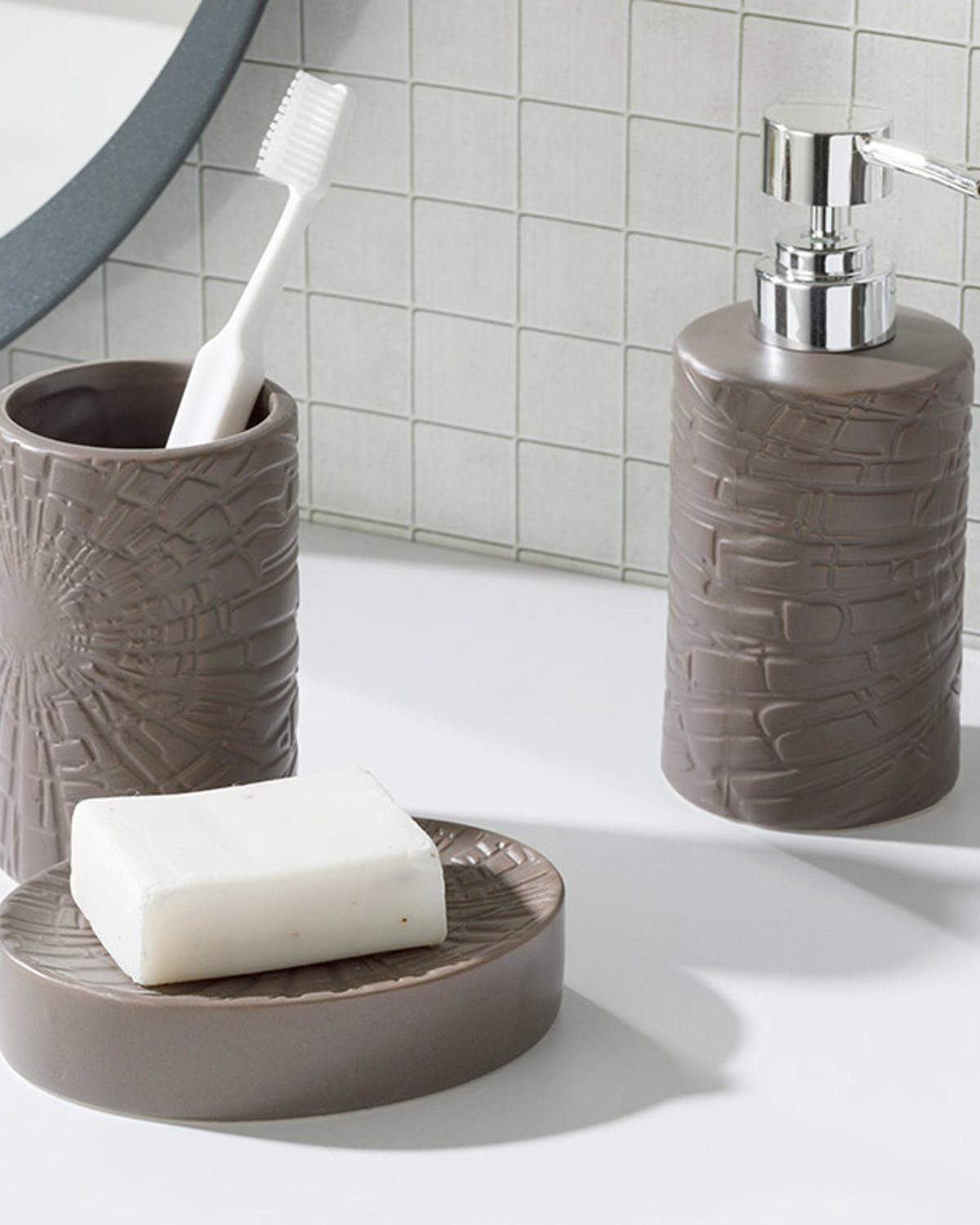 Marble Комплект За Баня 3 бр. Керамика 16,5x10,8x12,4 см Тъмнобежов