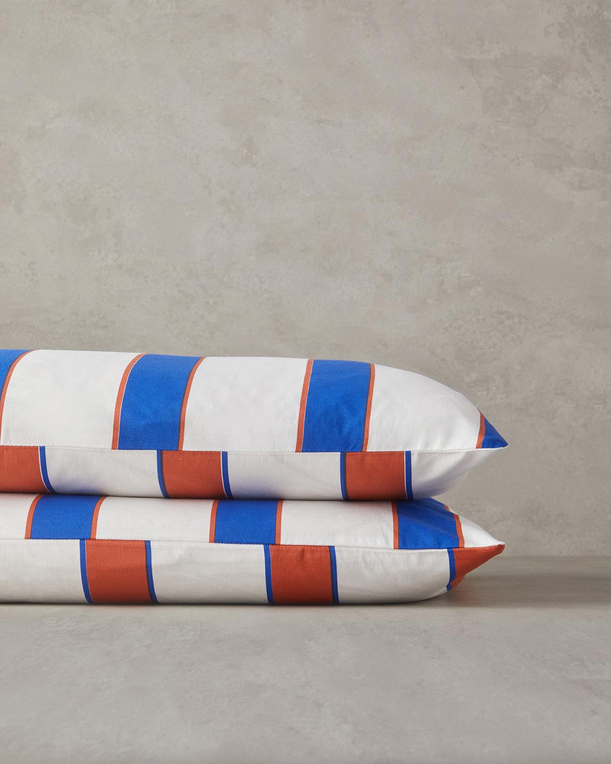 Marine Stripe Cotton 2 pcs Pillow Case 50x70 cm Navy Blue - Orange
