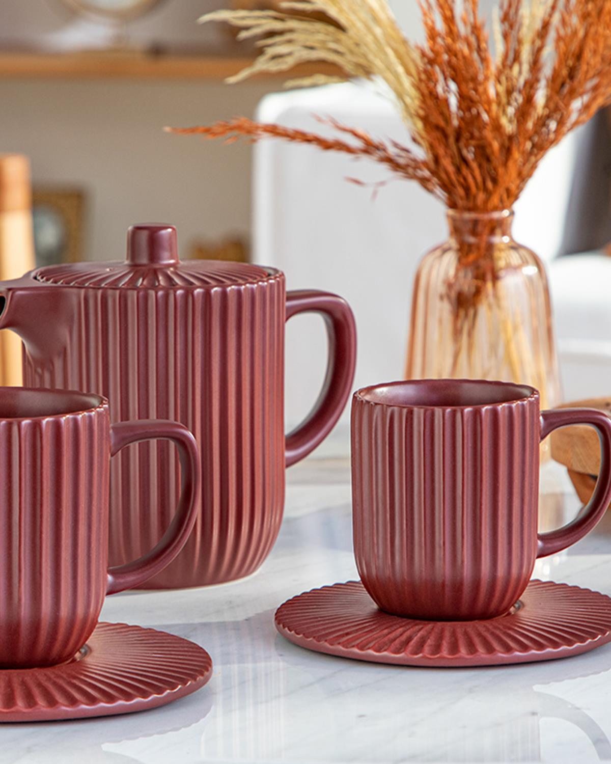 Martinez Демлик Сервиз Керамика, Бордо Червено, 1000 Ml + 300 Ml