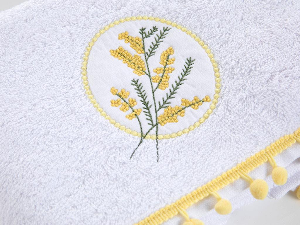 Mimosa Bundle ХАВЛИЯ ЗА ЛИЦЕ С помпони Бродирани 50x80 cm White