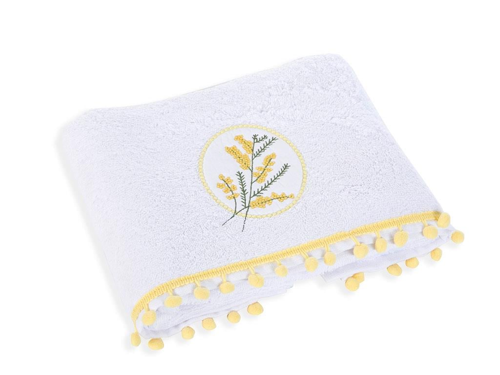 Mimosa Bundle ХАВЛИЯ ЗА ЛИЦЕ С помпони Бродирани 50x80 cm White